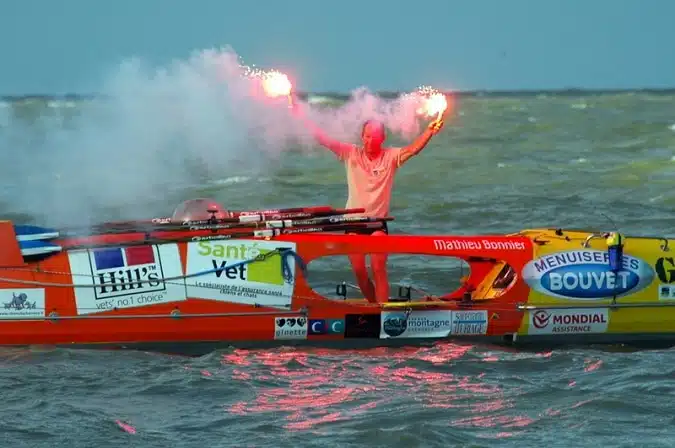 Mathieu Bonnier Liteboat founder finishing the Atlantic crossing on a rowing boat